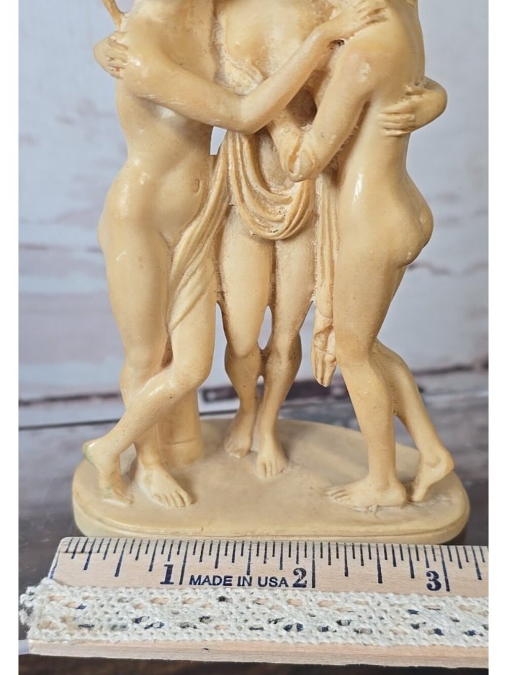 Vtg Three Graces Alabaster Composite Sculpture A. Santini Stamped Italy 5.25" - Picture 10 of 12